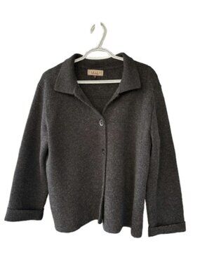 Classic Knitting collared cardigan sweater dark grey women's size 1